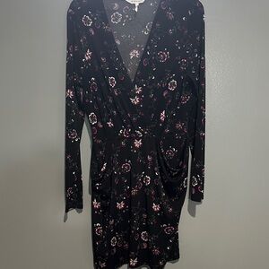 BCBGeneration Black and Purple Floral Long Sleeve Dress